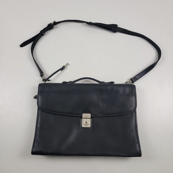 Cole Haan Collection Black Leather Briefcase Messenger Bag Lawyer Bag Italy - Picture 1 of 16